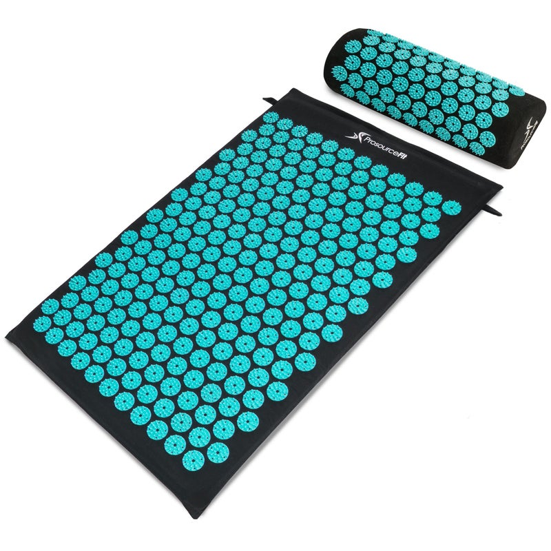 ProsourceFit Acupressure Mat and Pillow Set for BackNeck Pain Relief and Muscle Relaxation Large BlackAqua